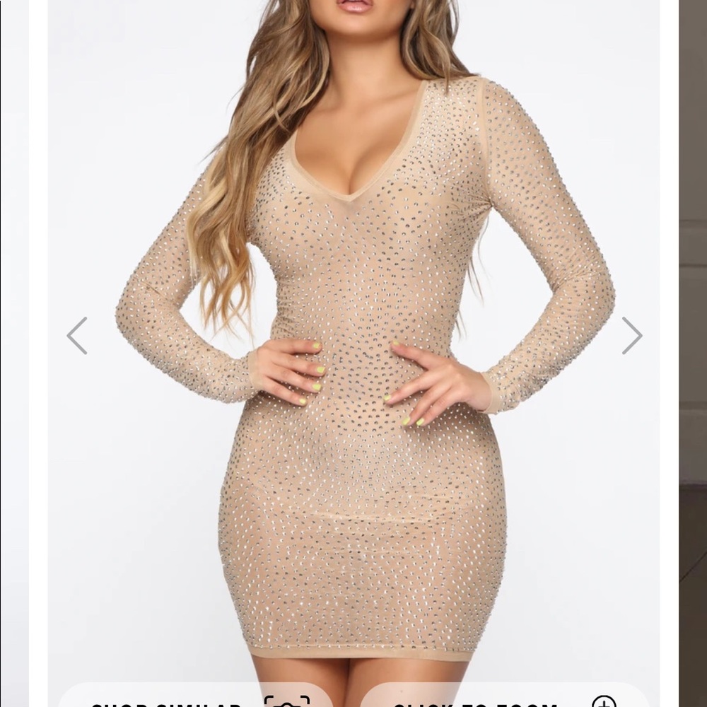 Fashion Nova XS Isabela NudeRhinestone Dress